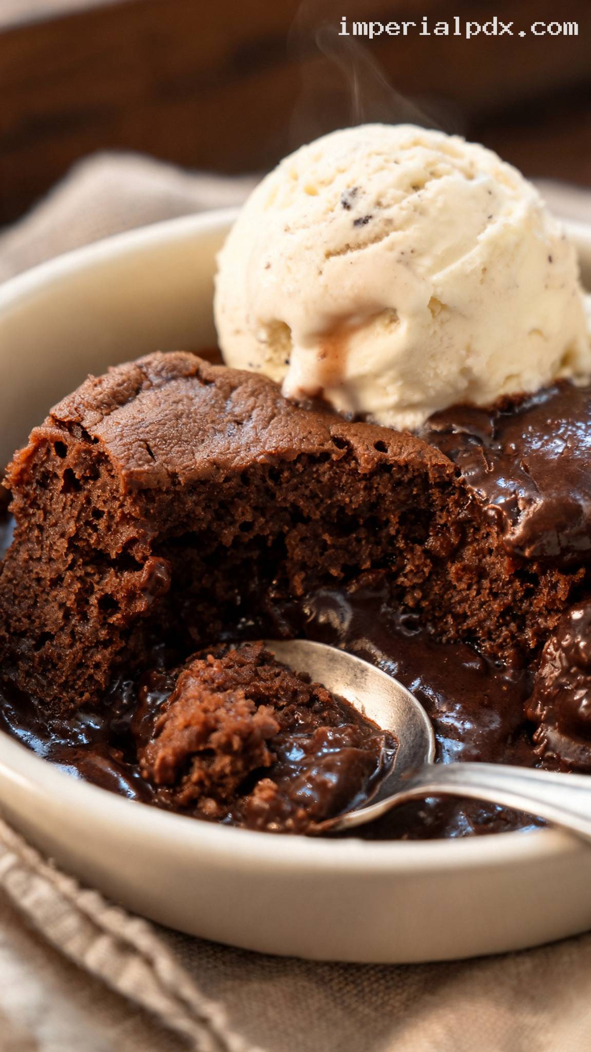 Amish Chocolate Pudding Cake with Fudgy Sauce – Closeup