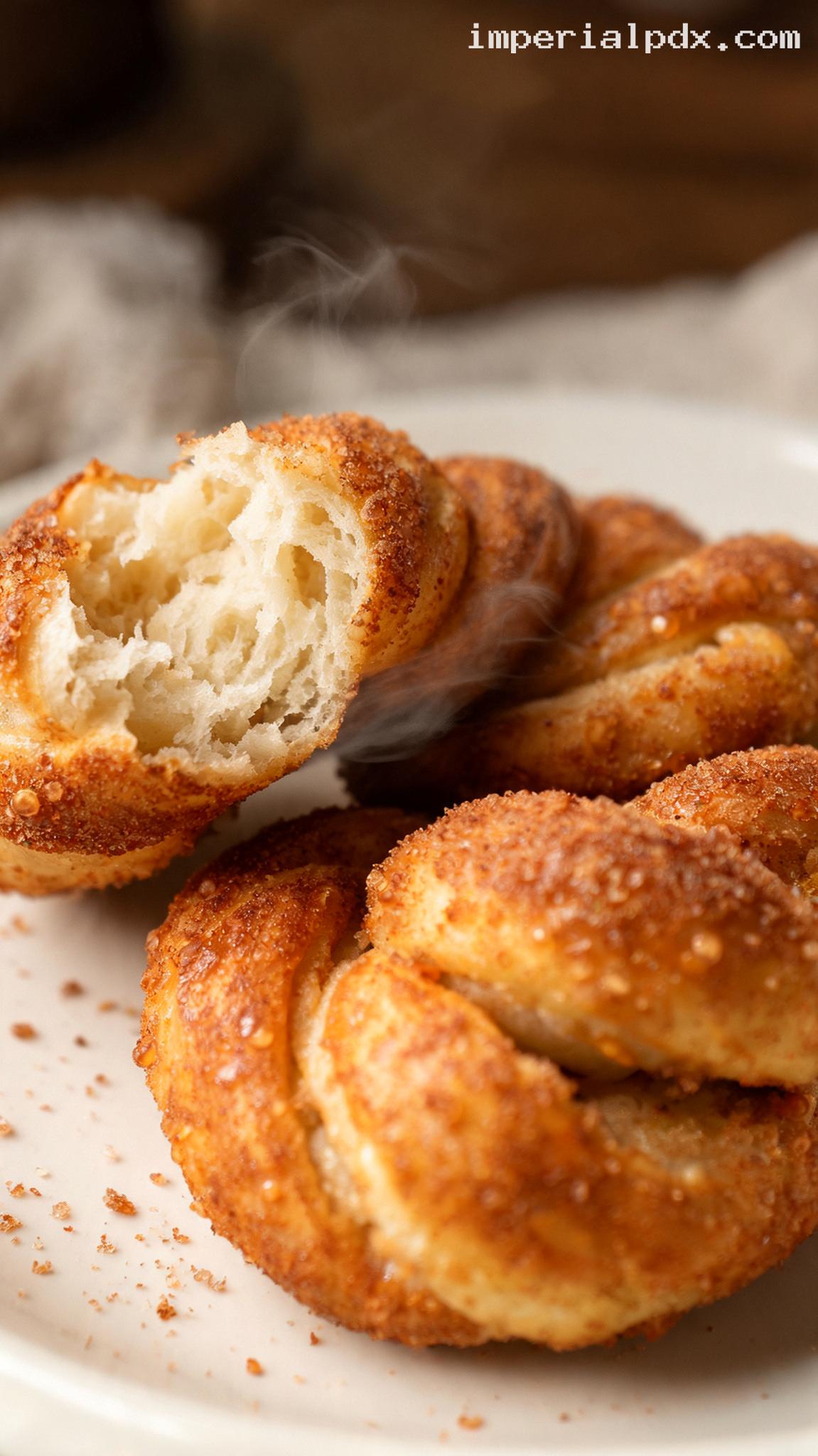 Amish Cinnamon Sugar Fried Dough Twists – Closeup