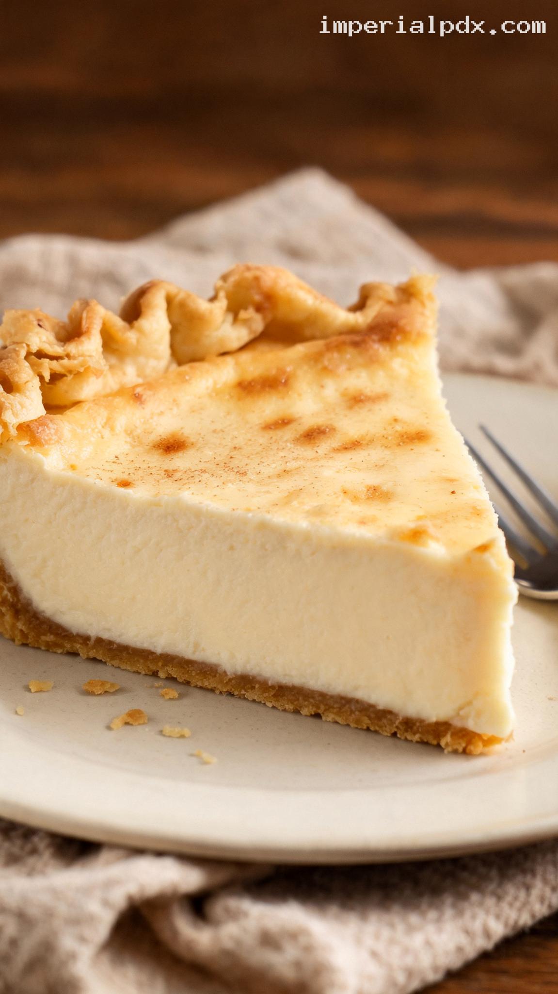 Amish Cottage Cheese Pie with Vanilla and Nutmeg – Closeup