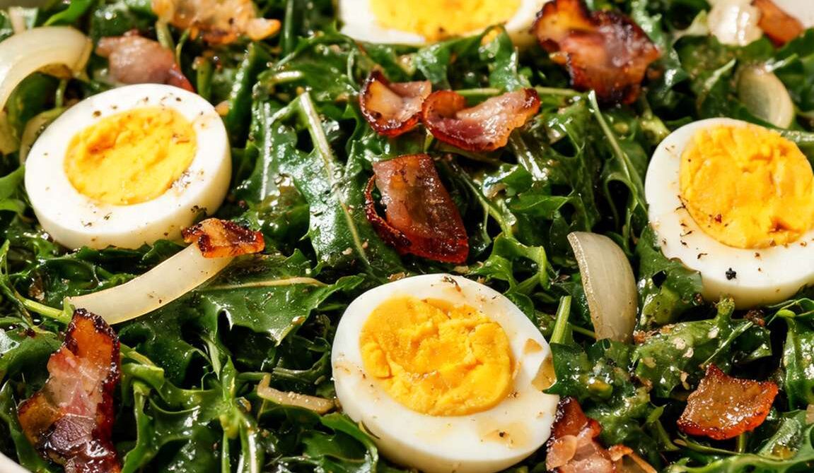 Amish Dandelion Greens with Warm Bacon Dressing