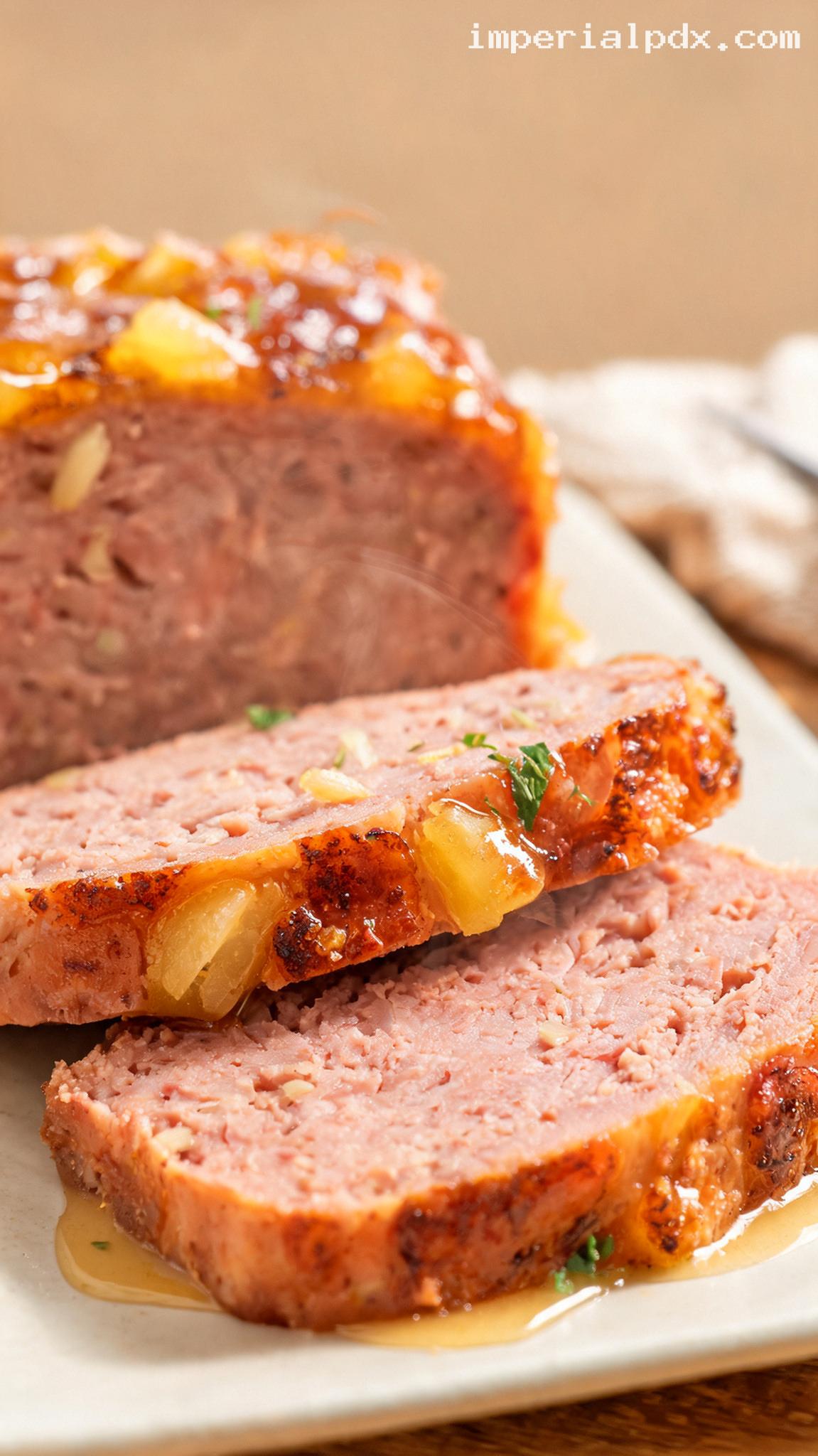 Amish Ham Loaf with Pineapple Mustard Glaze – Closeup