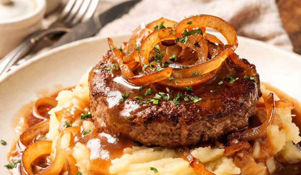 Amish Hamburger Steaks with Caramelized Onion Gravy