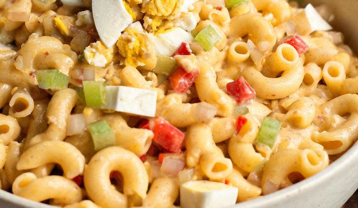 Amish Macaroni Salad with Eggs and Sweet Mustard Dressing