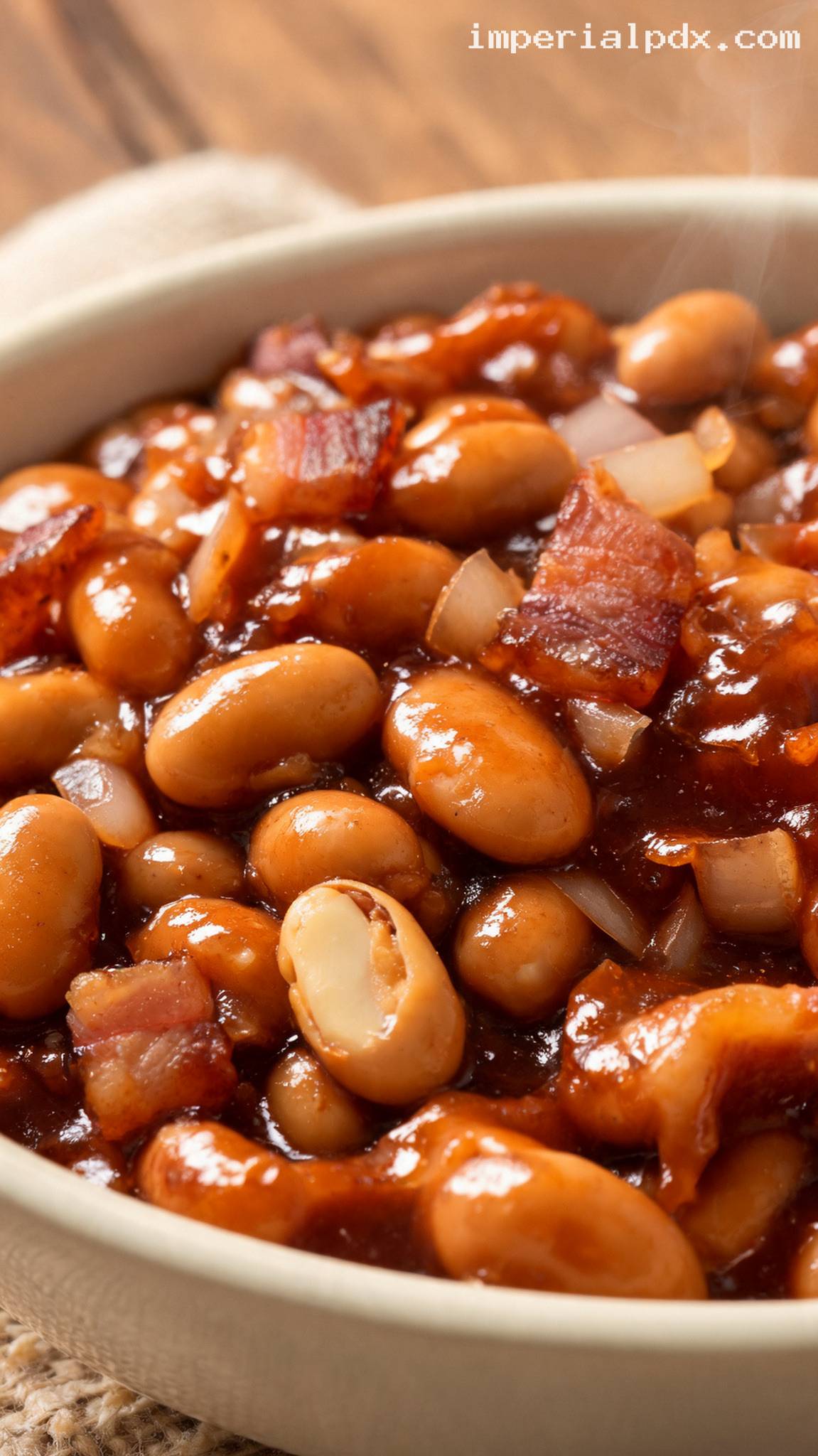 Amish Maple Baked Beans With Bacon and Molasses – Closeup