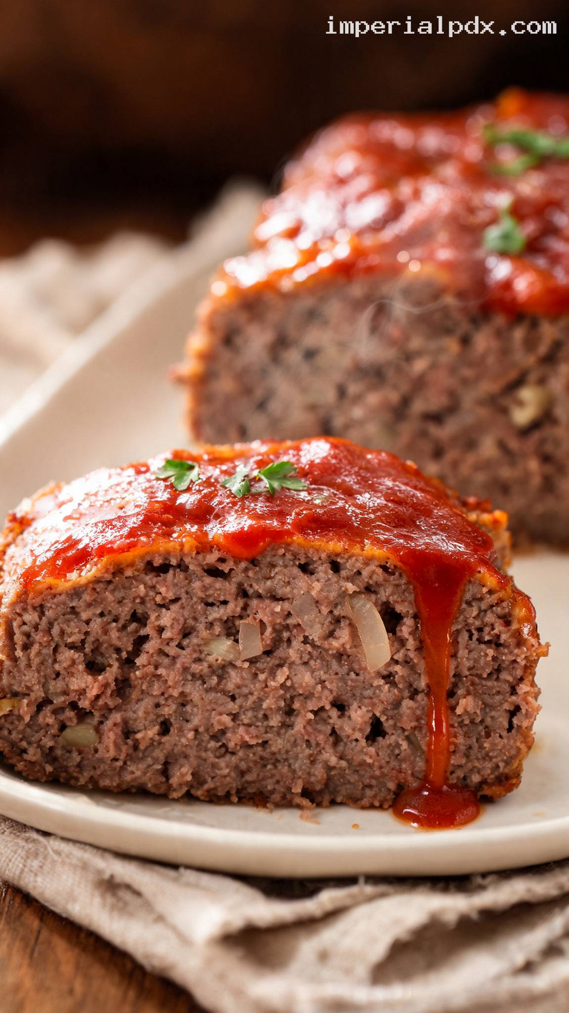 Amish Meatloaf With Sweet and Tangy Tomato Glaze – Closeup