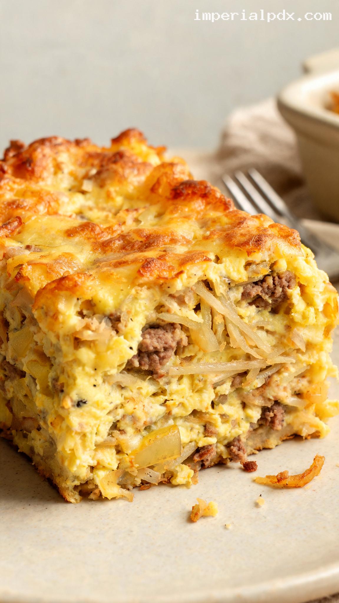 Amish Sausage, Egg, and Cheddar Breakfast Casserole – Closeup