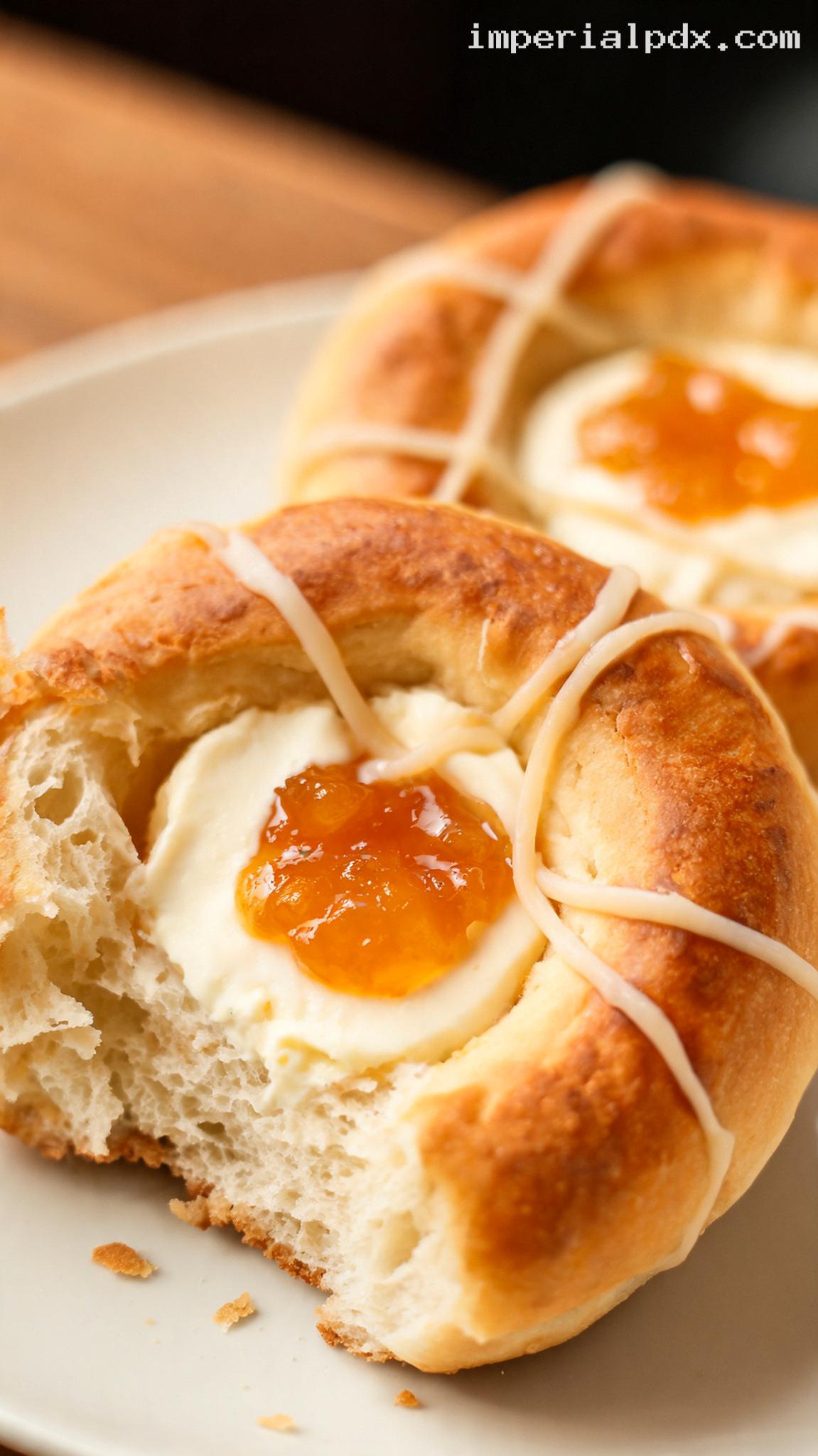 Amish-Style Apricot Kolaches with Sweet Cream Cheese Filling – Closeup