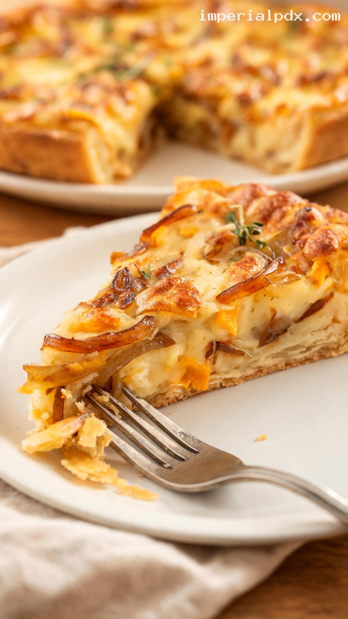 Amish-Style Baked Cheese and Onion Tart – Closeup