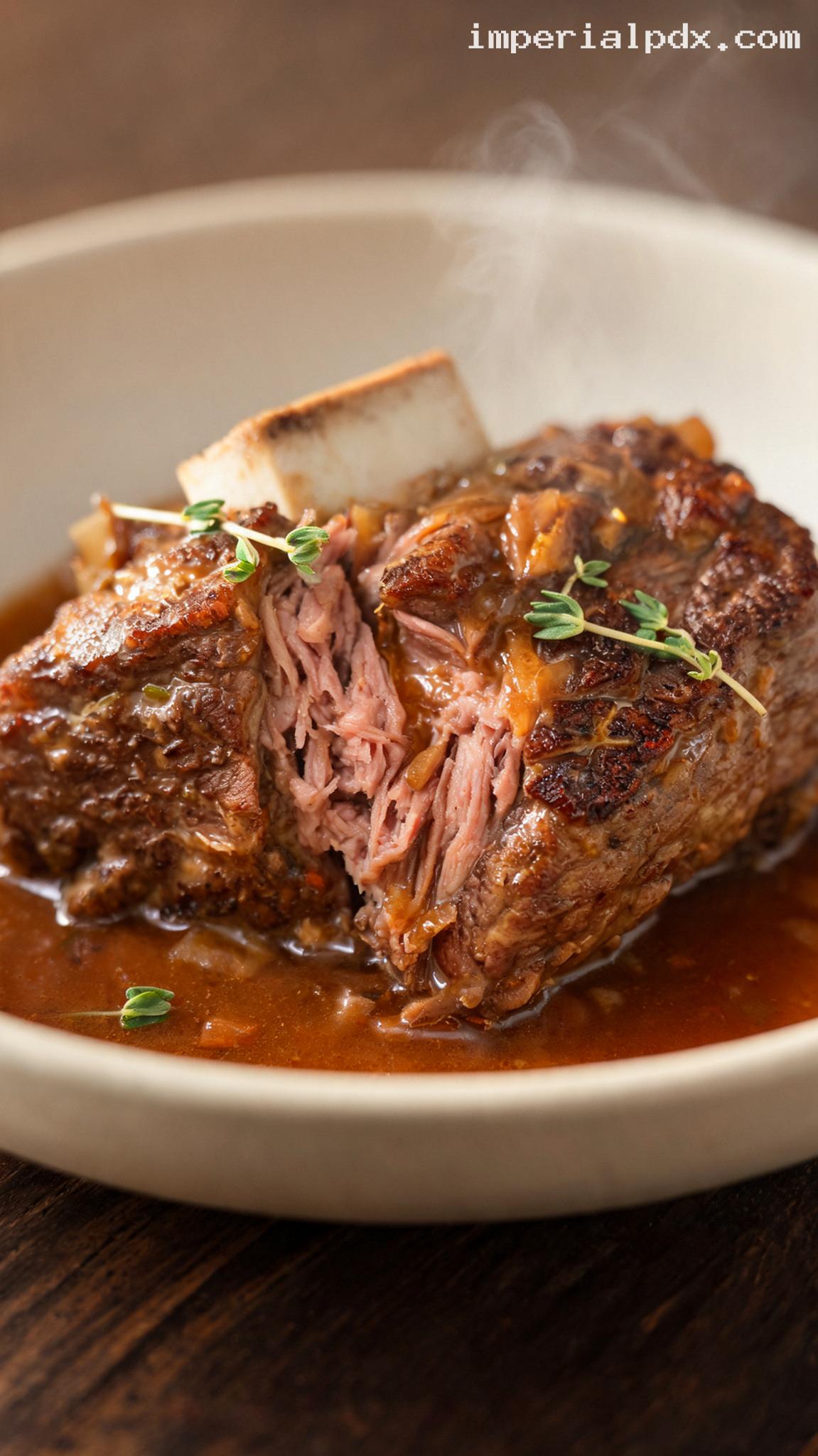 Amish-Style Braised Beef Short Ribs with Root Vegetable Gravy – Closeup