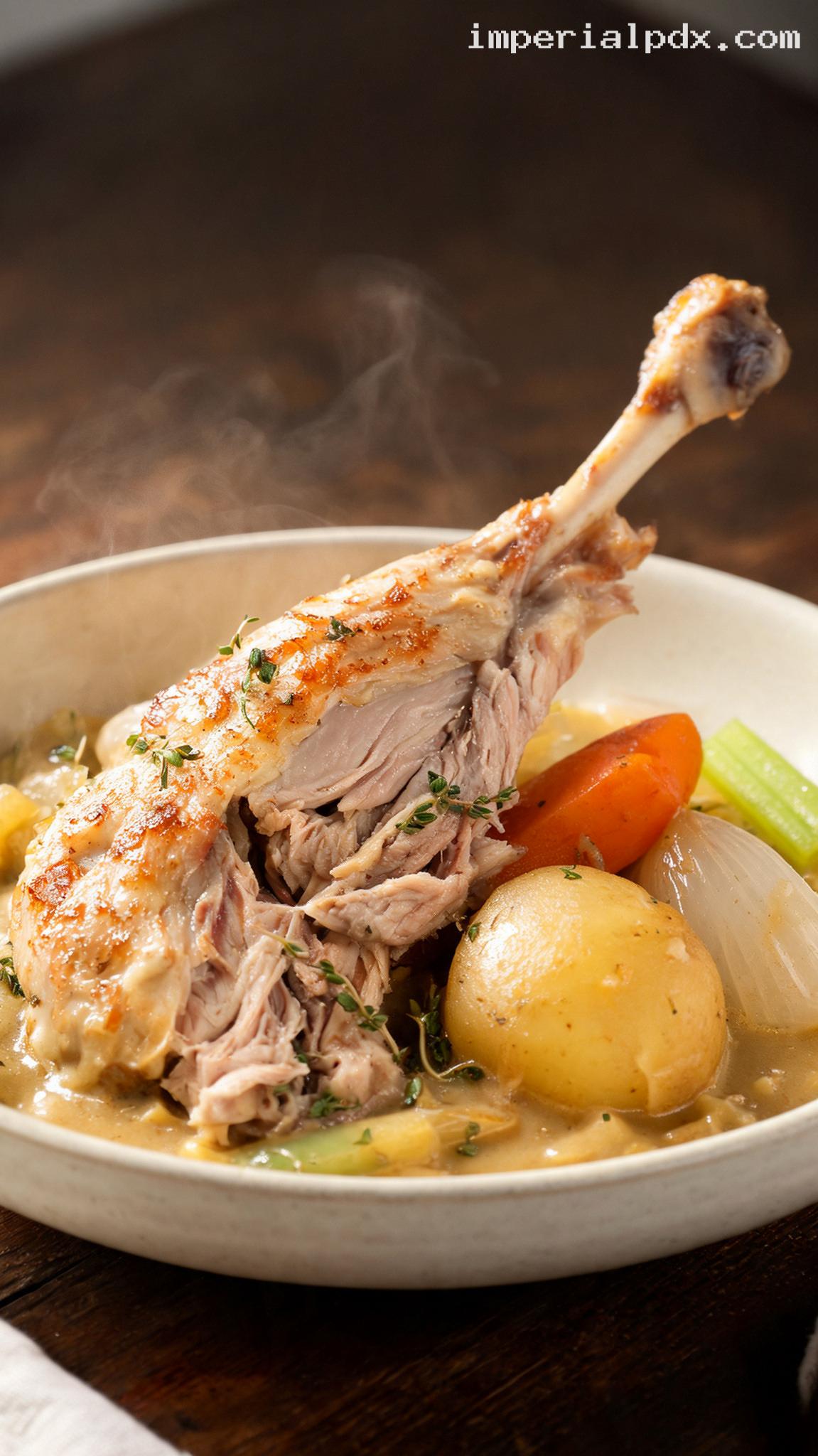 Amish-Style Braised Rabbit with Root Vegetables – Closeup