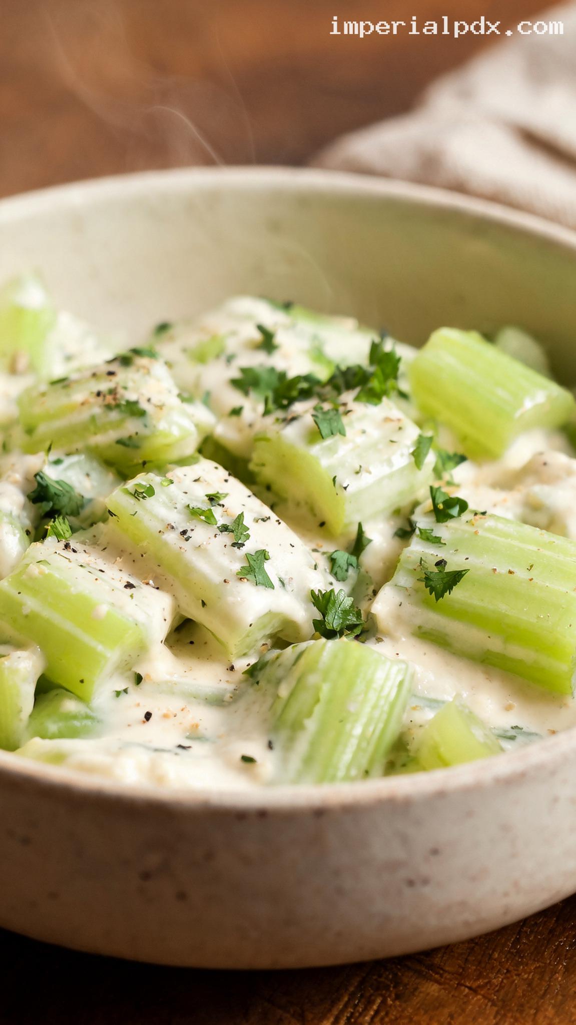 Amish-Style Creamed Celery with Herbs – Closeup