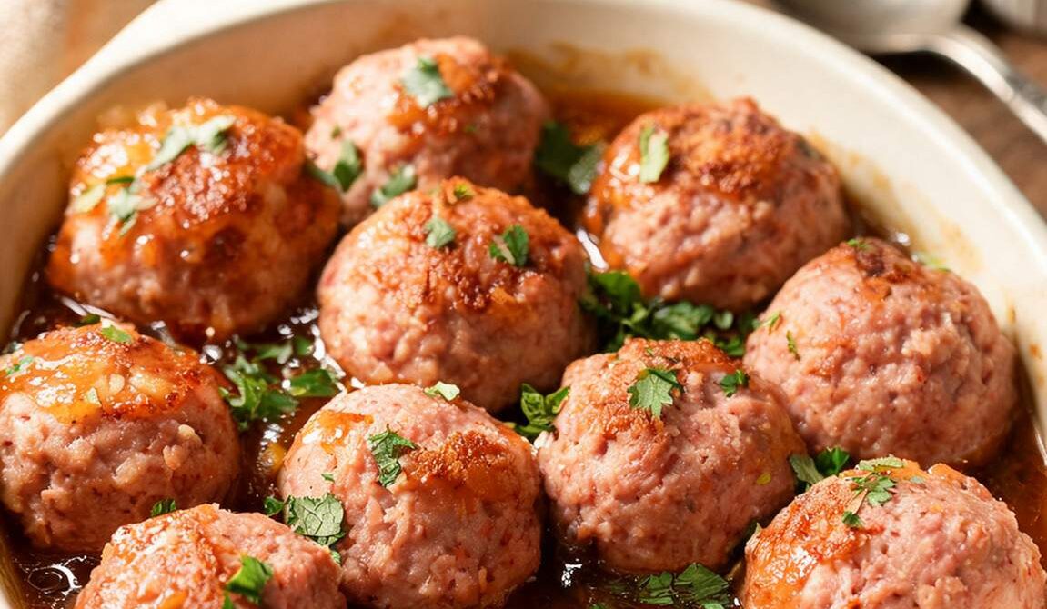 Amish-Style Ham Balls With Pineapple Brown Sugar Glaze