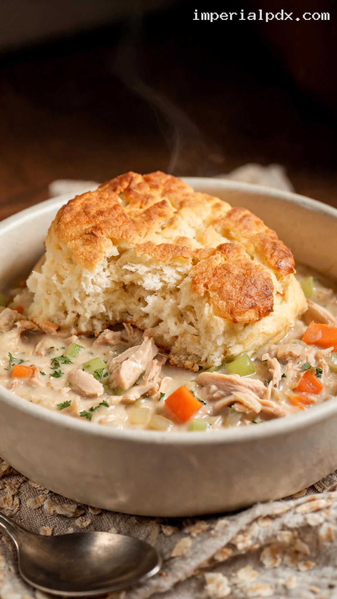 Amish-Style Homemade Chicken and Biscuits – Closeup