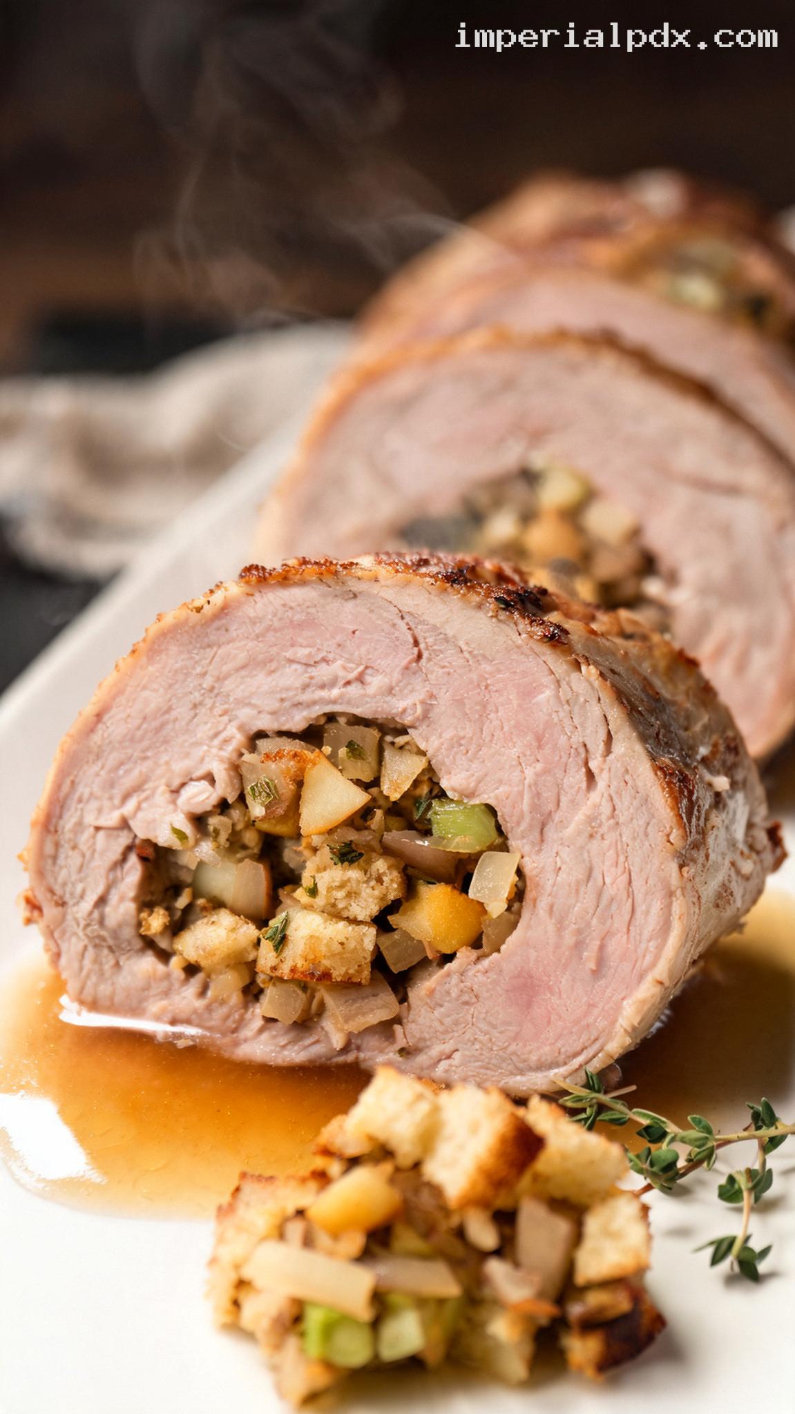 Amish-Style Pork Tenderloin With Apple and Herb Stuffing – Closeup