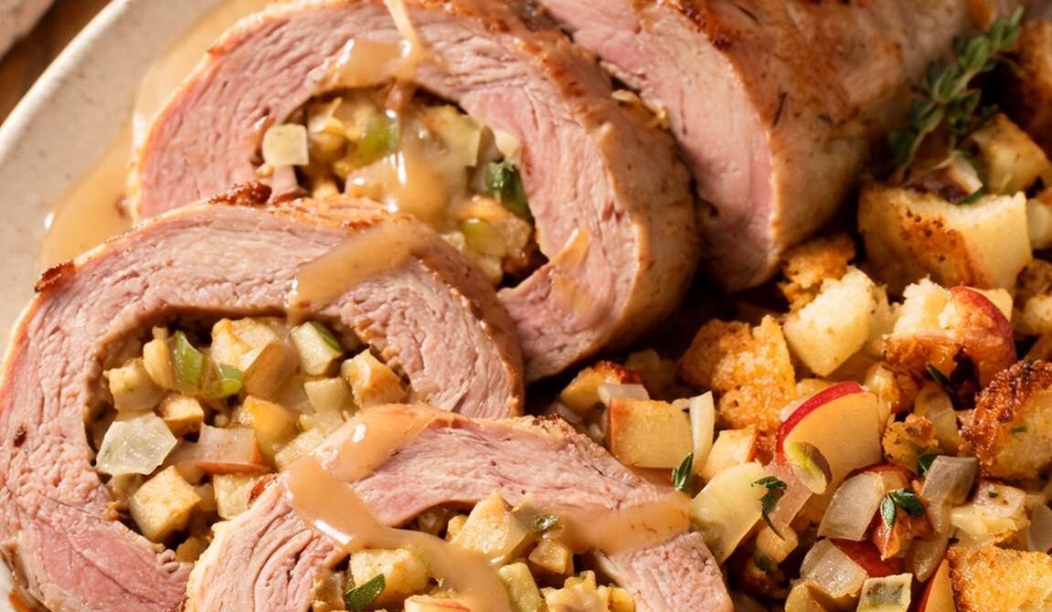 Amish-Style Pork Tenderloin With Apple and Herb Stuffing