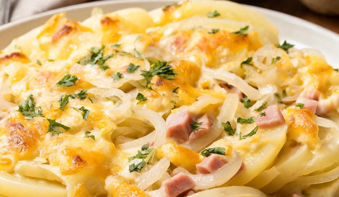 Amish-Style Scalloped Potatoes with Ham and Cheddar