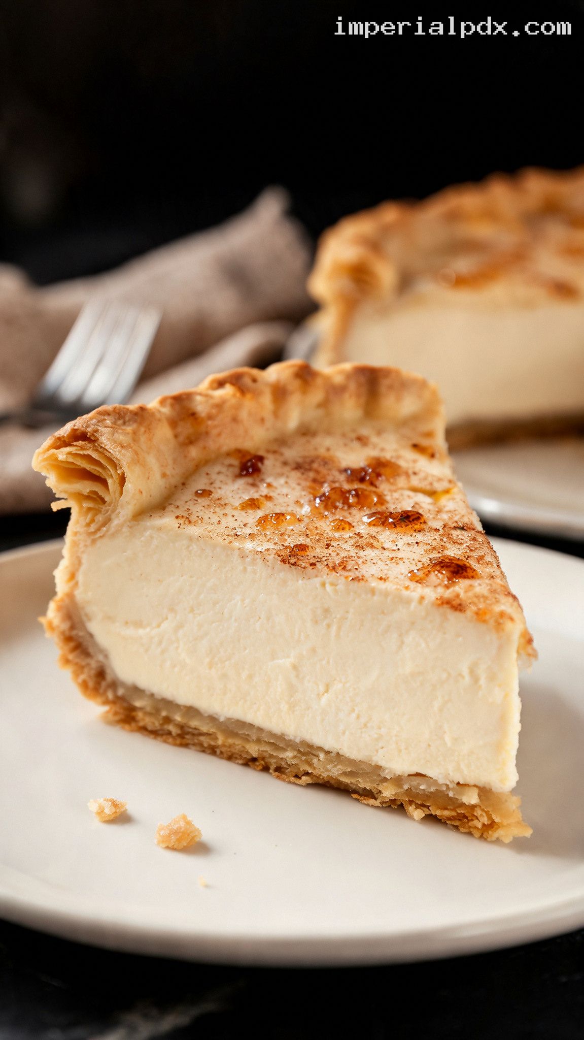 Amish-Style Sugar Cream Pie with Caramelized Cinnamon Topping – Closeup