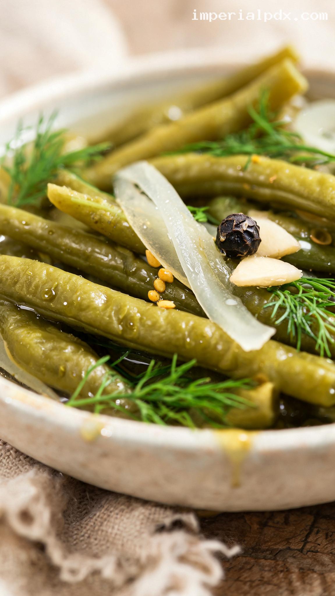 Amish-Style Sweet-and-Sour Pickled Green Beans – Closeup