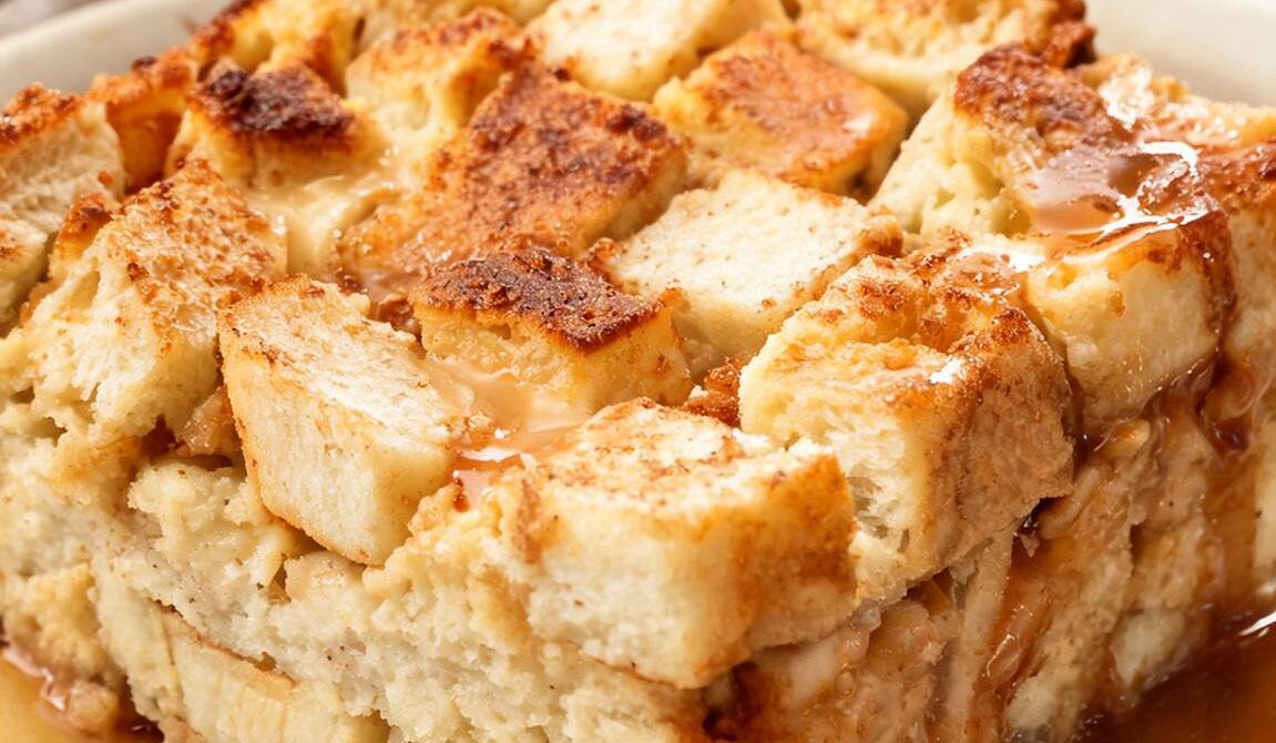 Amish Vanilla Bread Pudding with Warm Brown Sugar Sauce