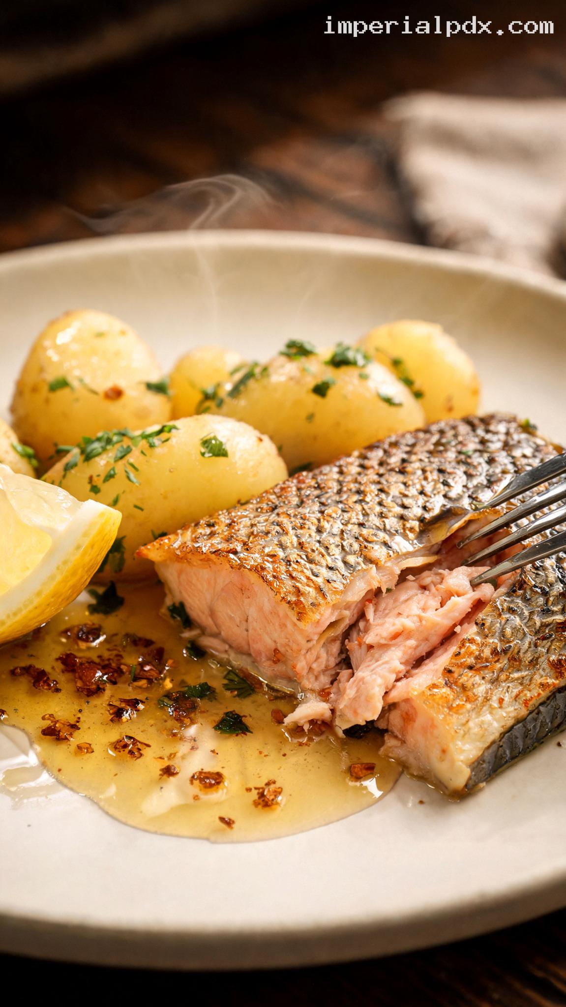 Austrian Lake Trout with Brown Butter and Parsley Potatoes – Closeup