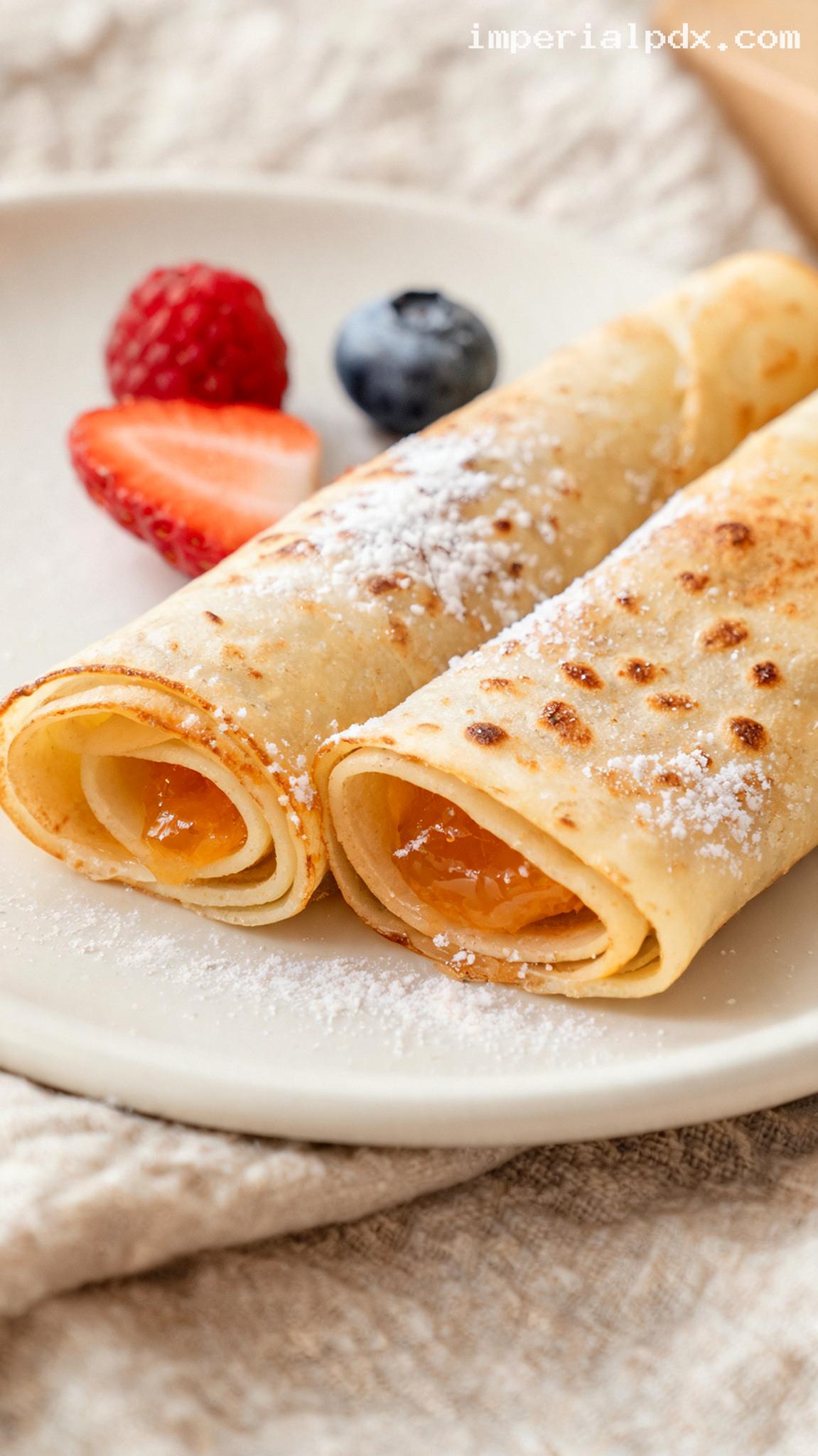 Austrian Palatschinken With Apricot Jam and Fresh Berries – Closeup