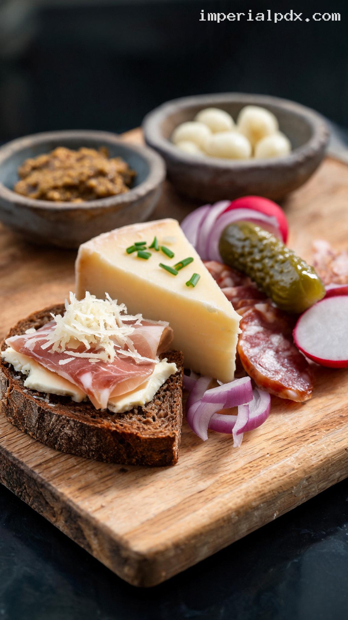 Brettljause: Alpine Snack Board With Cheese and Cured Meats – Closeup