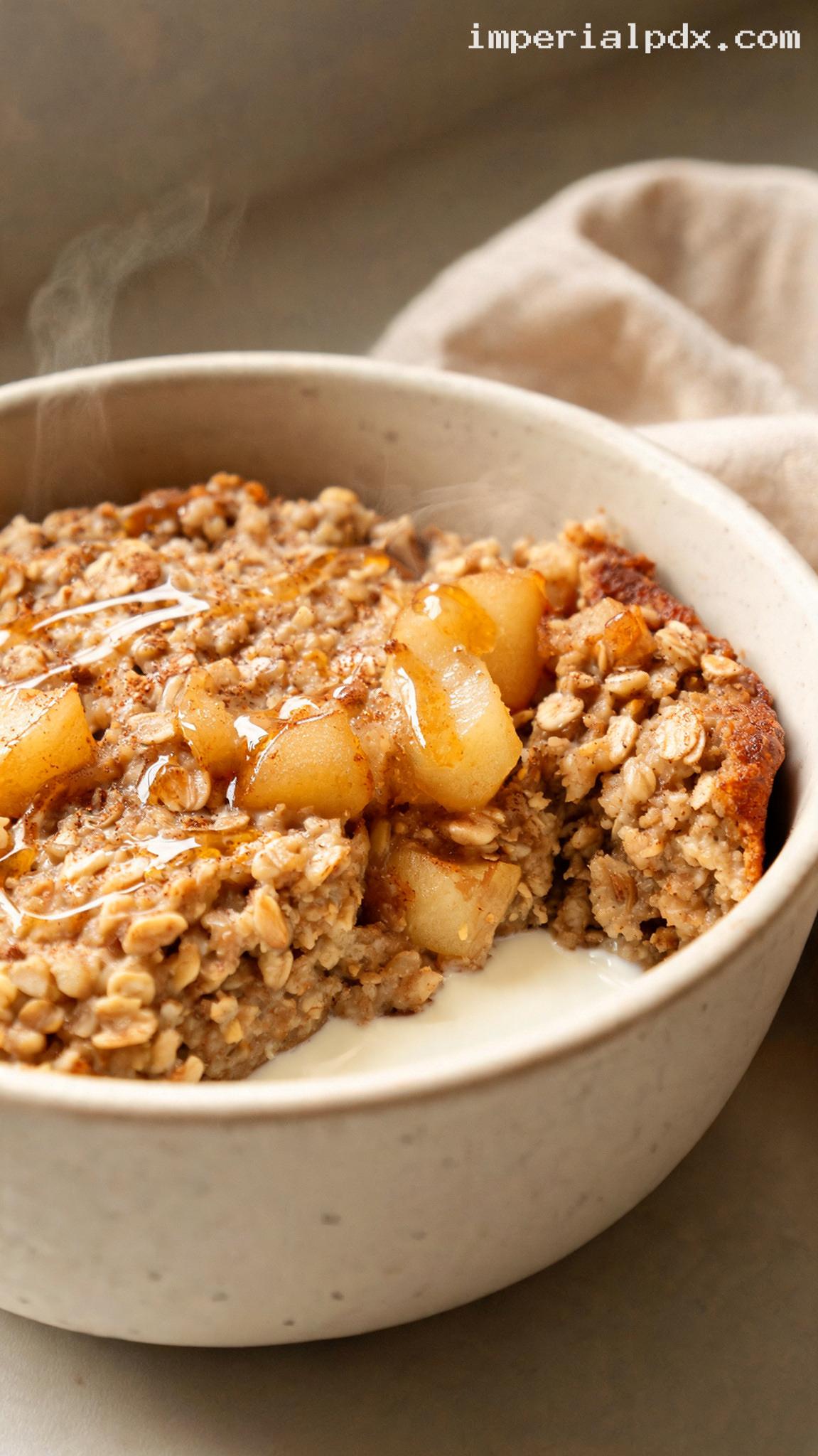 Classic Amish Baked Oatmeal with Apples and Cinnamon – Closeup