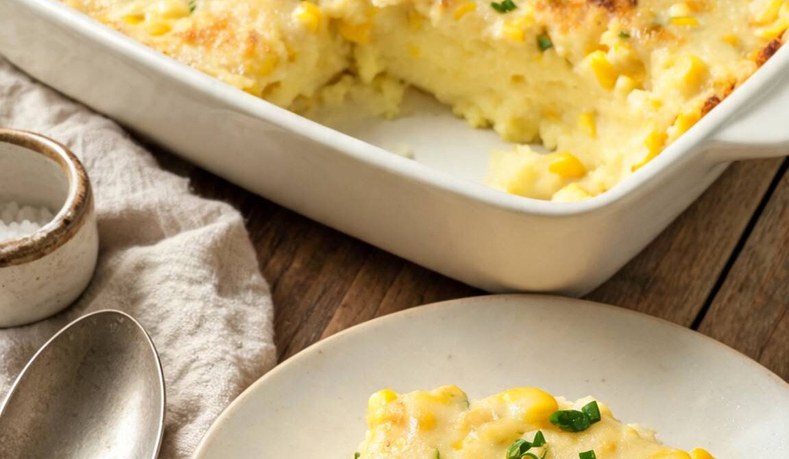 Creamy Amish Baked Corn Pudding with Fresh Herbs