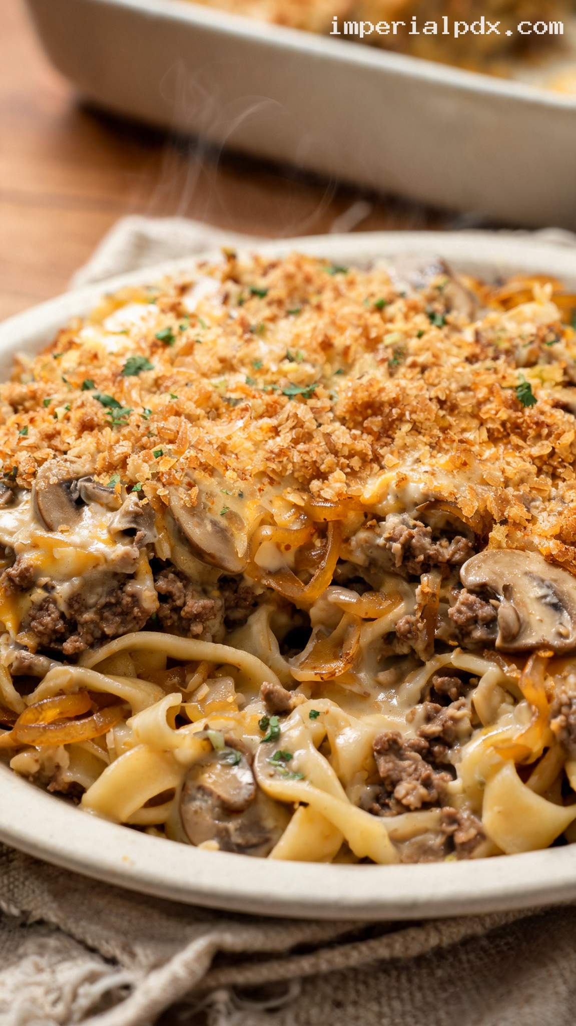 Creamy Amish Beef and Noodle Casserole – Closeup