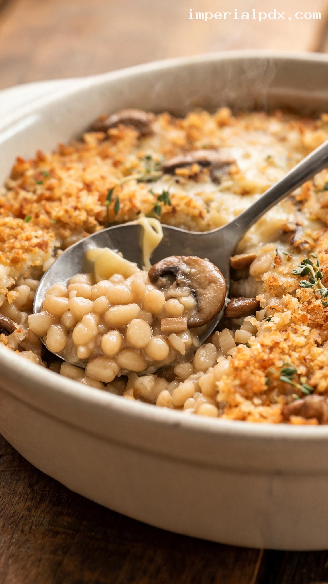Creamy Amish Mushroom and Barley Casserole – Closeup