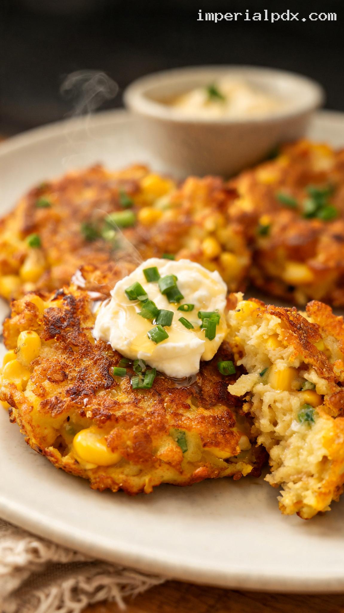 Crispy Amish-Style Corn Fritters with Honey Butter – Closeup