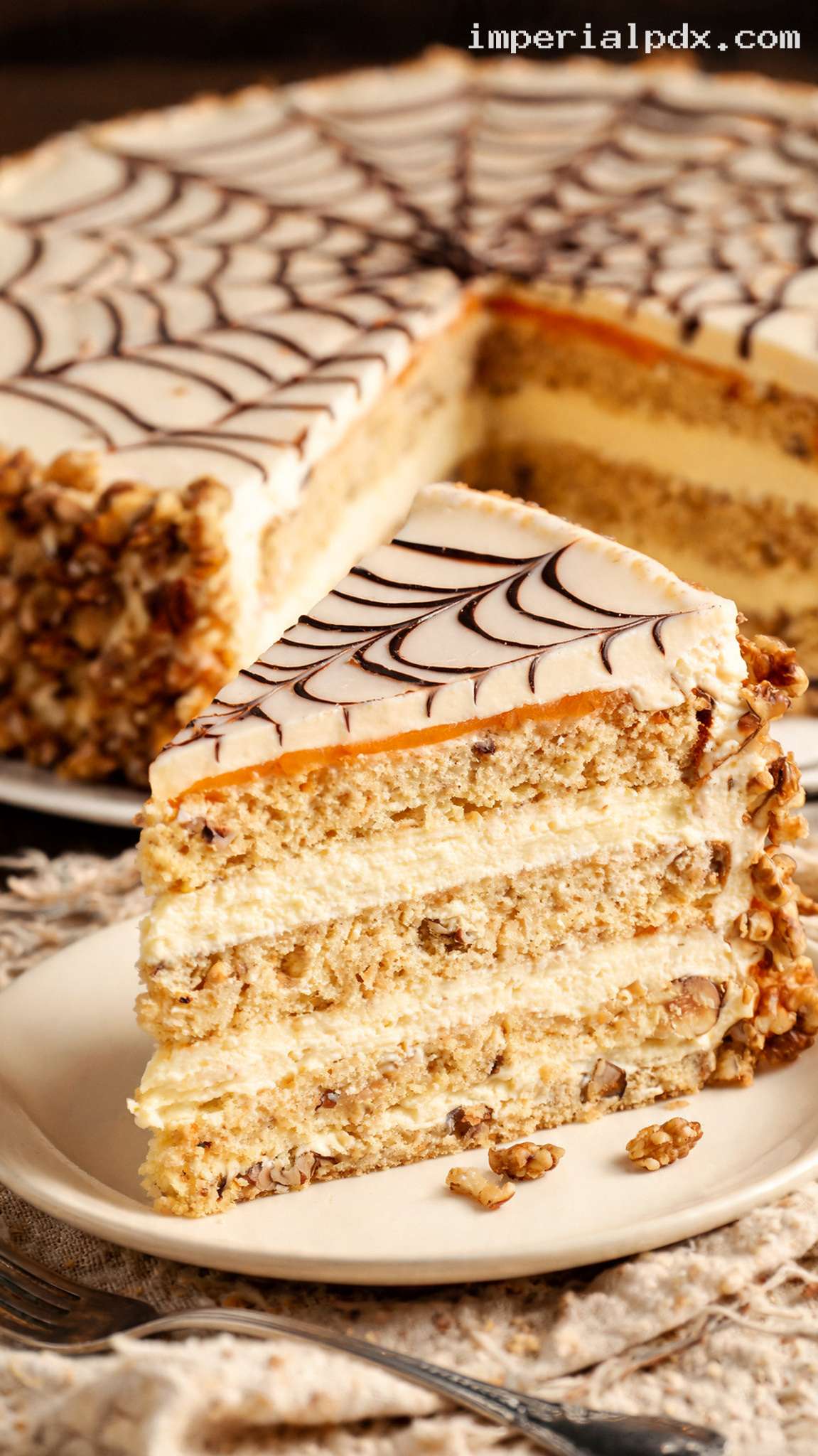 Esterházy Torte With Nutty Layers and Vanilla Buttercream – Closeup