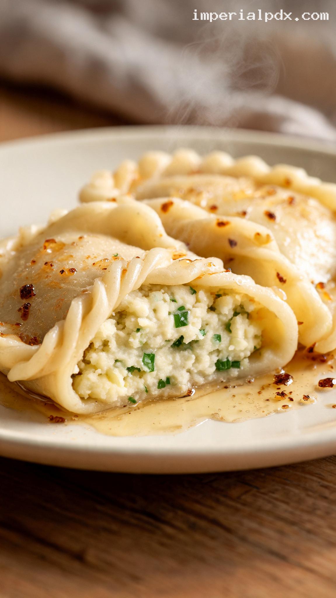 Kärntner Kasnudeln With Browned Butter and Chives – Closeup