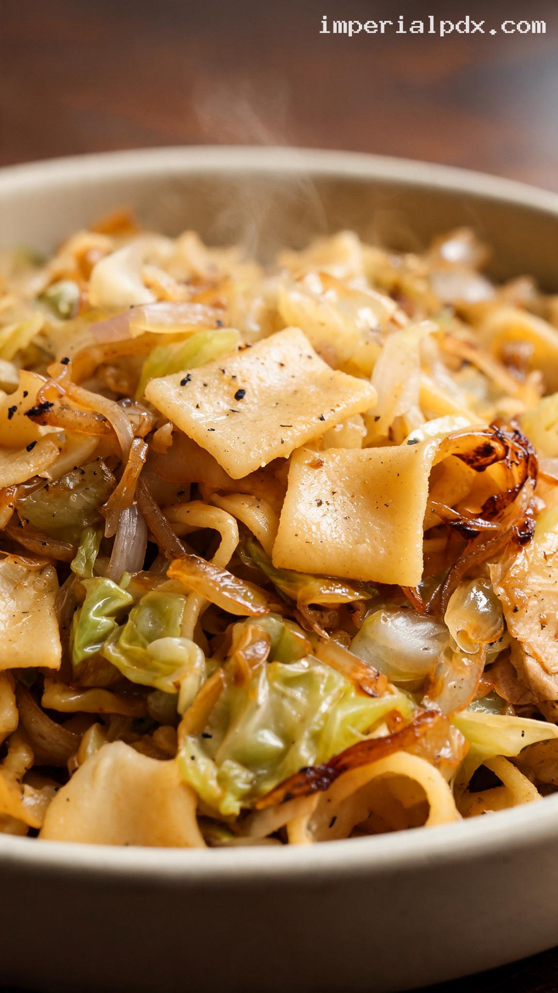 Krautfleckerl: Pasta With Caramelized Cabbage and Onions – Closeup