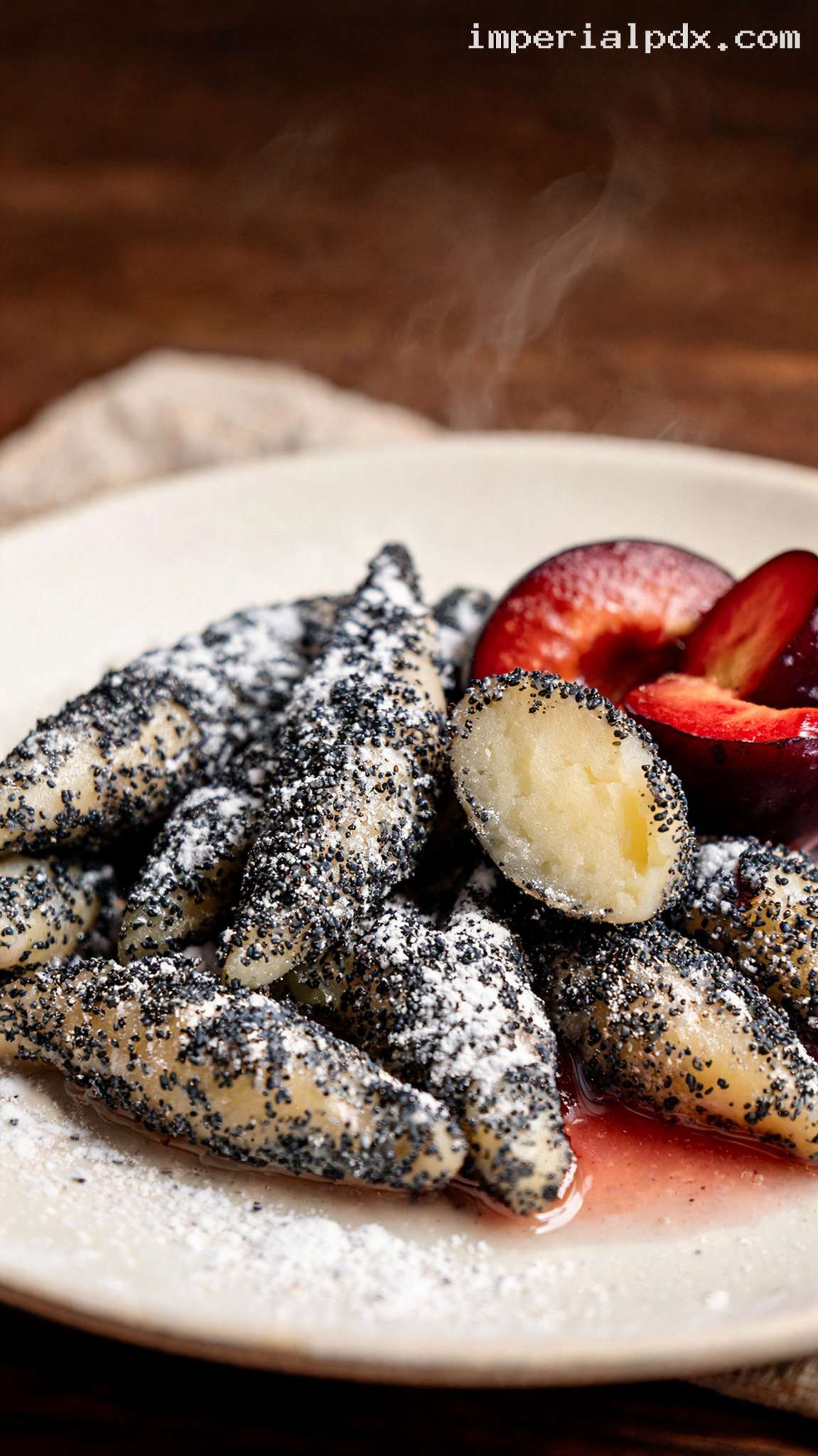 Mohnnudeln: Buttery Poppy Seed Potato Noodles With Fruit Compote – Closeup