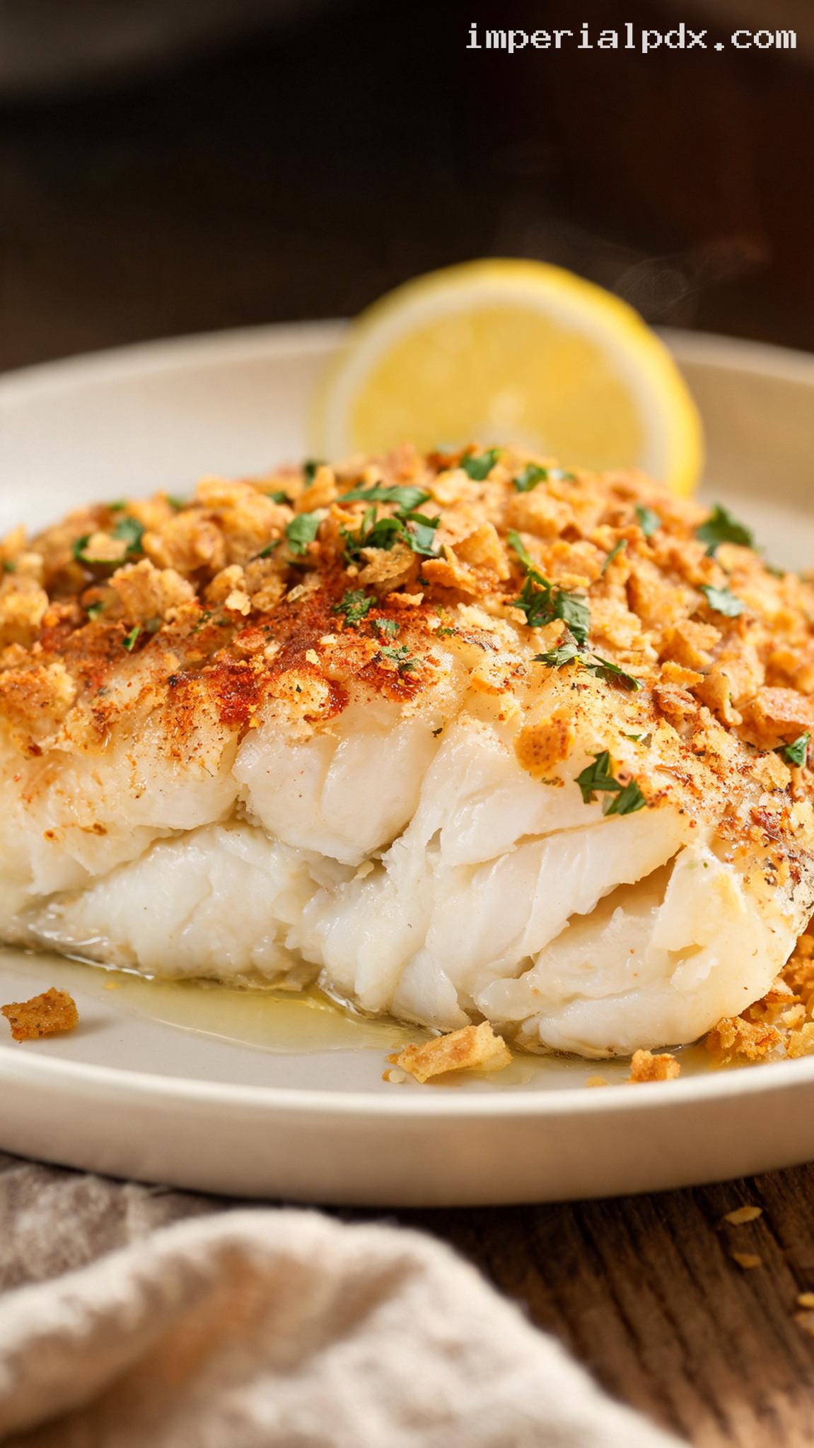 Pennsylvania Dutch Baked Cod with Buttery Cracker Crust – Closeup