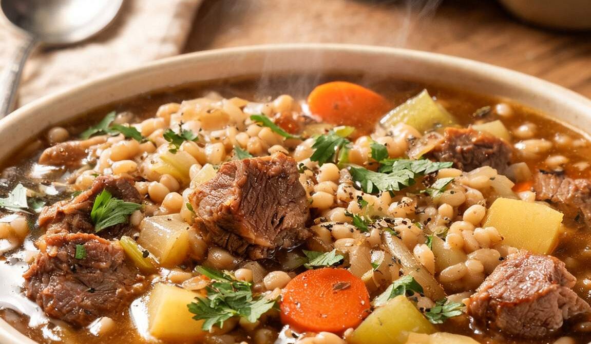 Pennsylvania Dutch Beef and Barley Soup with Garden Vegetables
