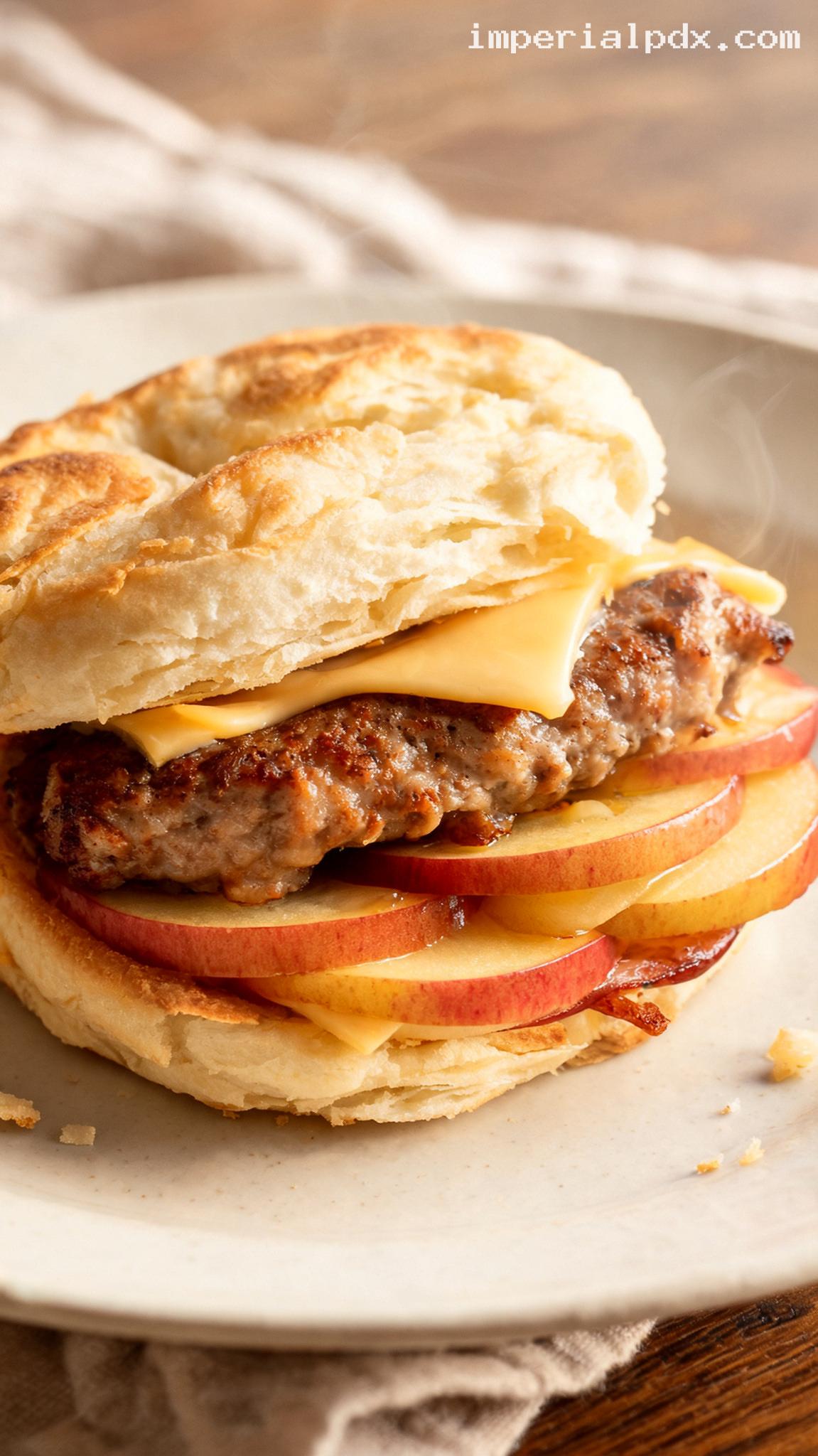Pennsylvania Dutch Buttermilk Biscuit Sandwiches With Sausage and Apples – Closeup