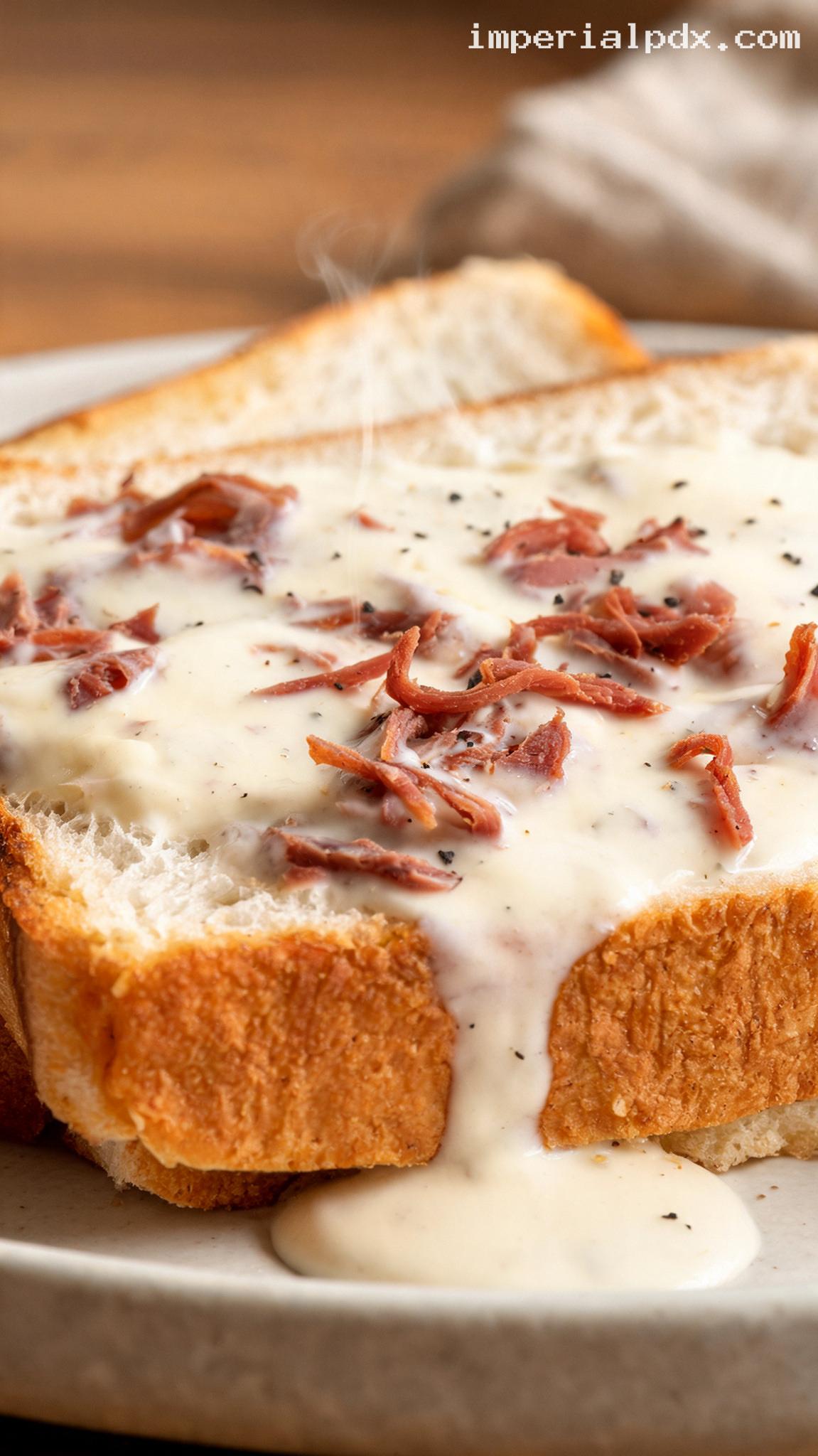 Pennsylvania Dutch Creamed Dried Beef on Toast – Closeup