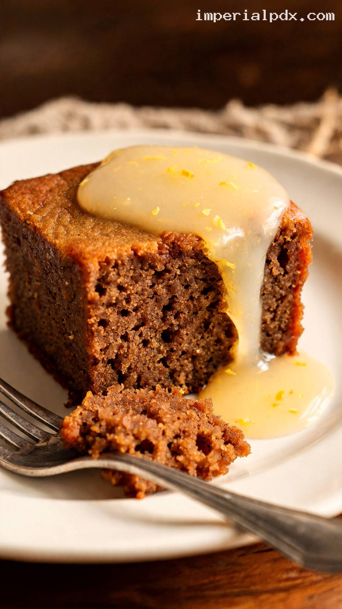Pennsylvania Dutch Gingerbread with Warm Lemon Sauce – Closeup
