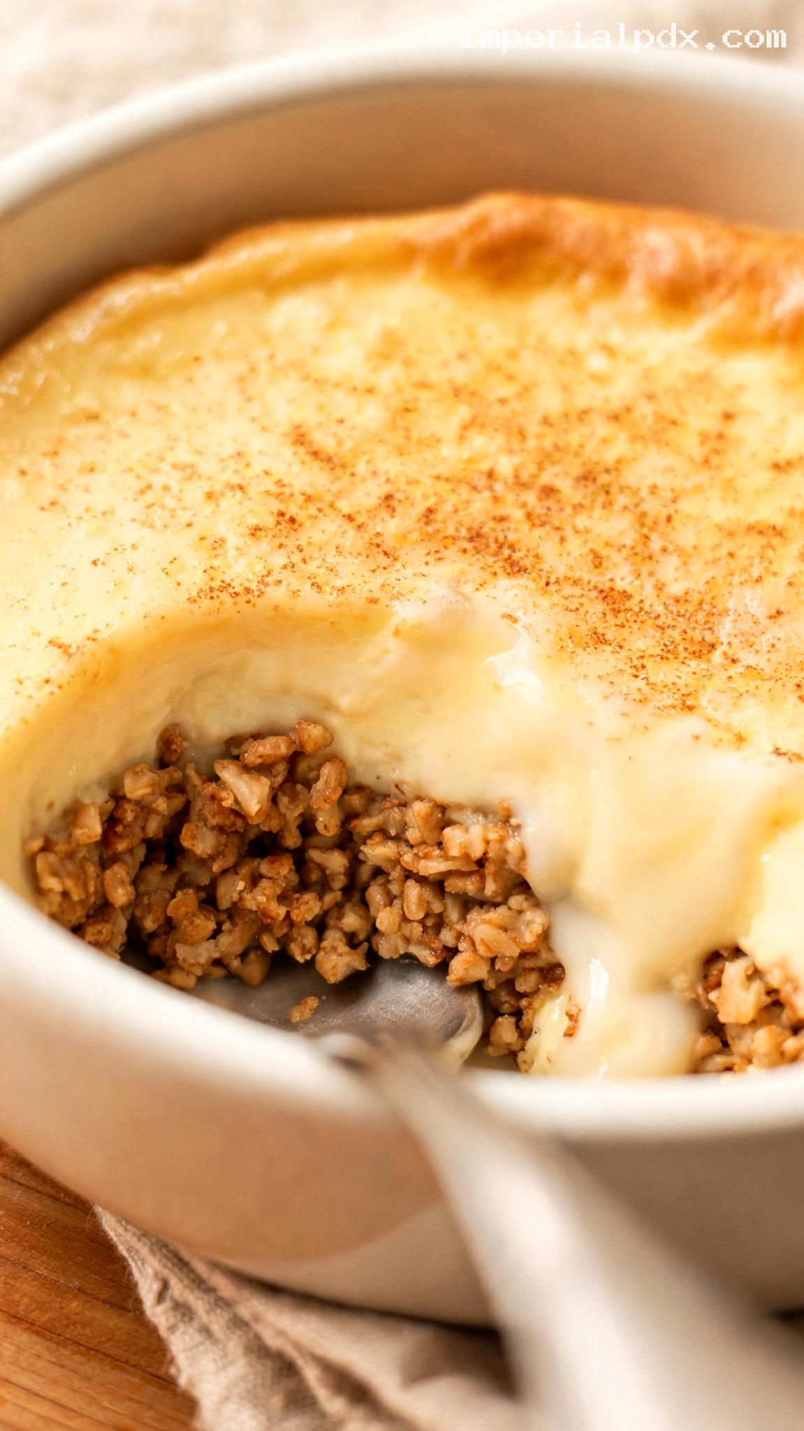 Pennsylvania Dutch Grape-Nut Pudding with Vanilla Custard – Closeup