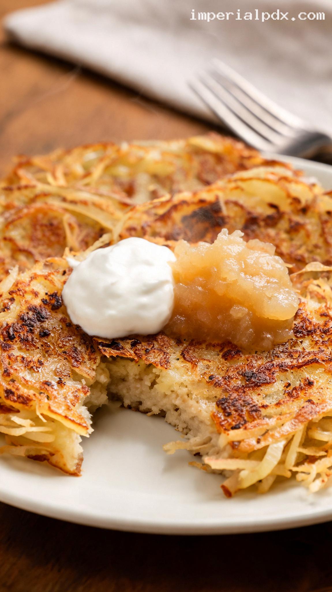 Pennsylvania Dutch Potato Pancakes With Applesauce and Sour Cream – Closeup