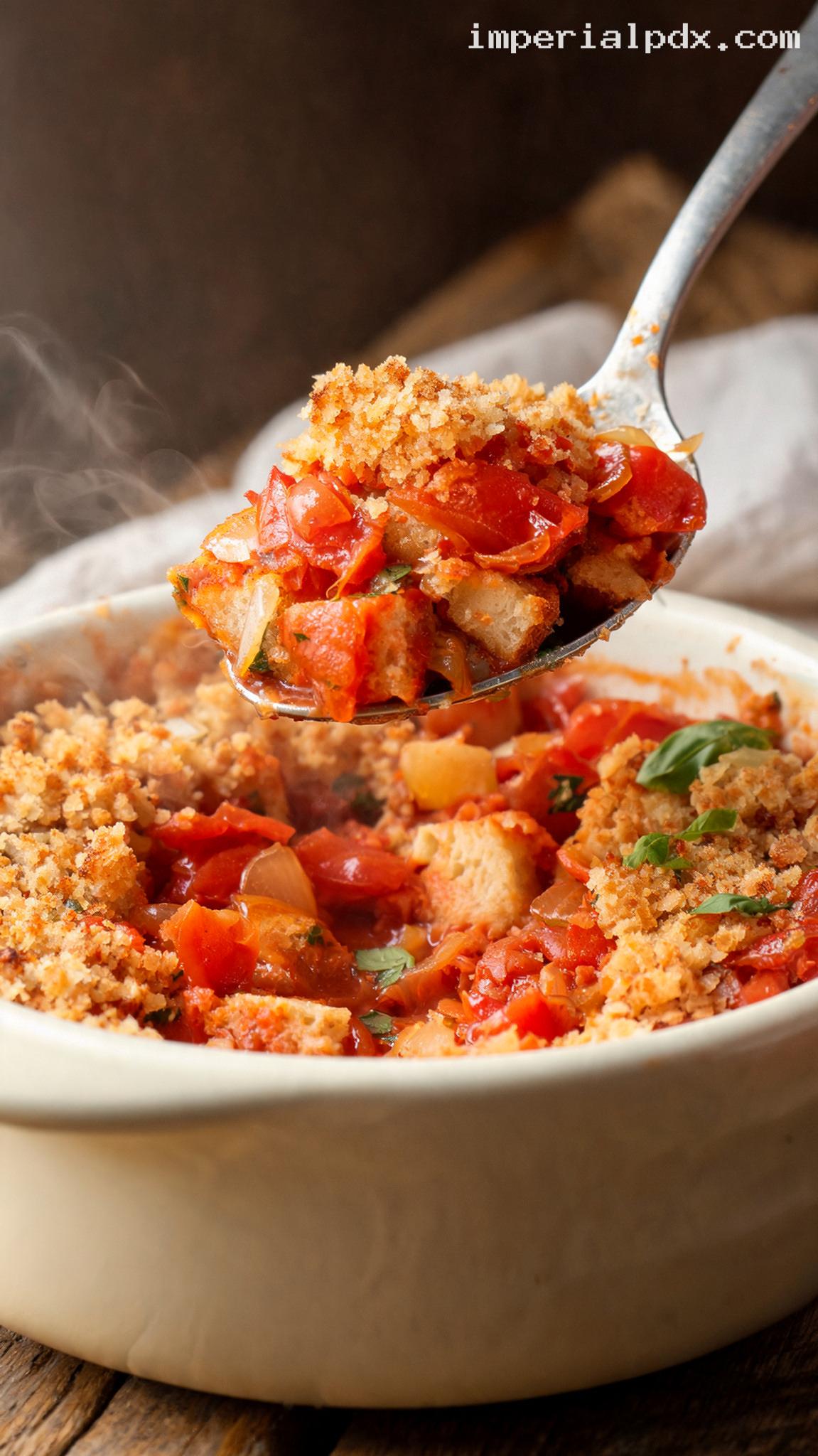 Pennsylvania Dutch Scalloped Tomatoes with Buttery Bread Crumbs – Closeup
