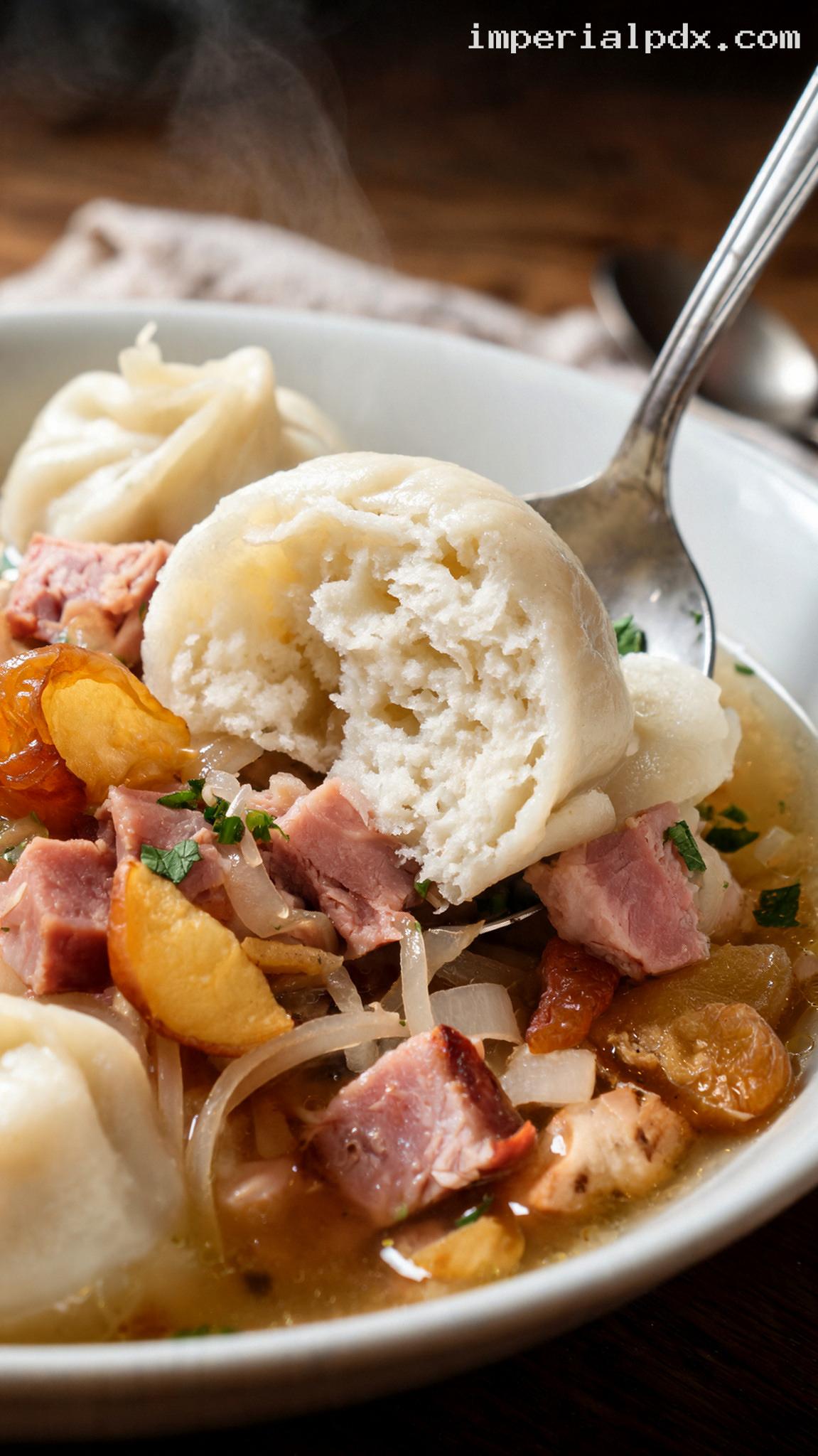 Pennsylvania Dutch Schnitz un Knepp with Ham and Apple Dumplings – Closeup
