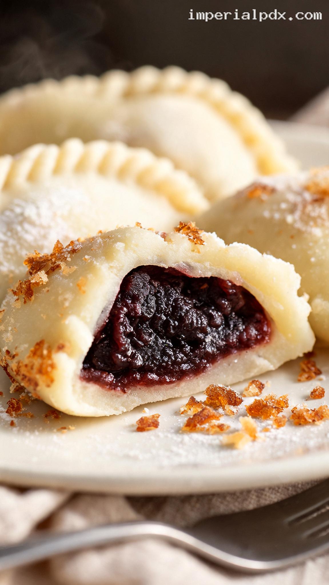 Powidltascherl With Spiced Plum Butter and Toasted Breadcrumbs – Closeup