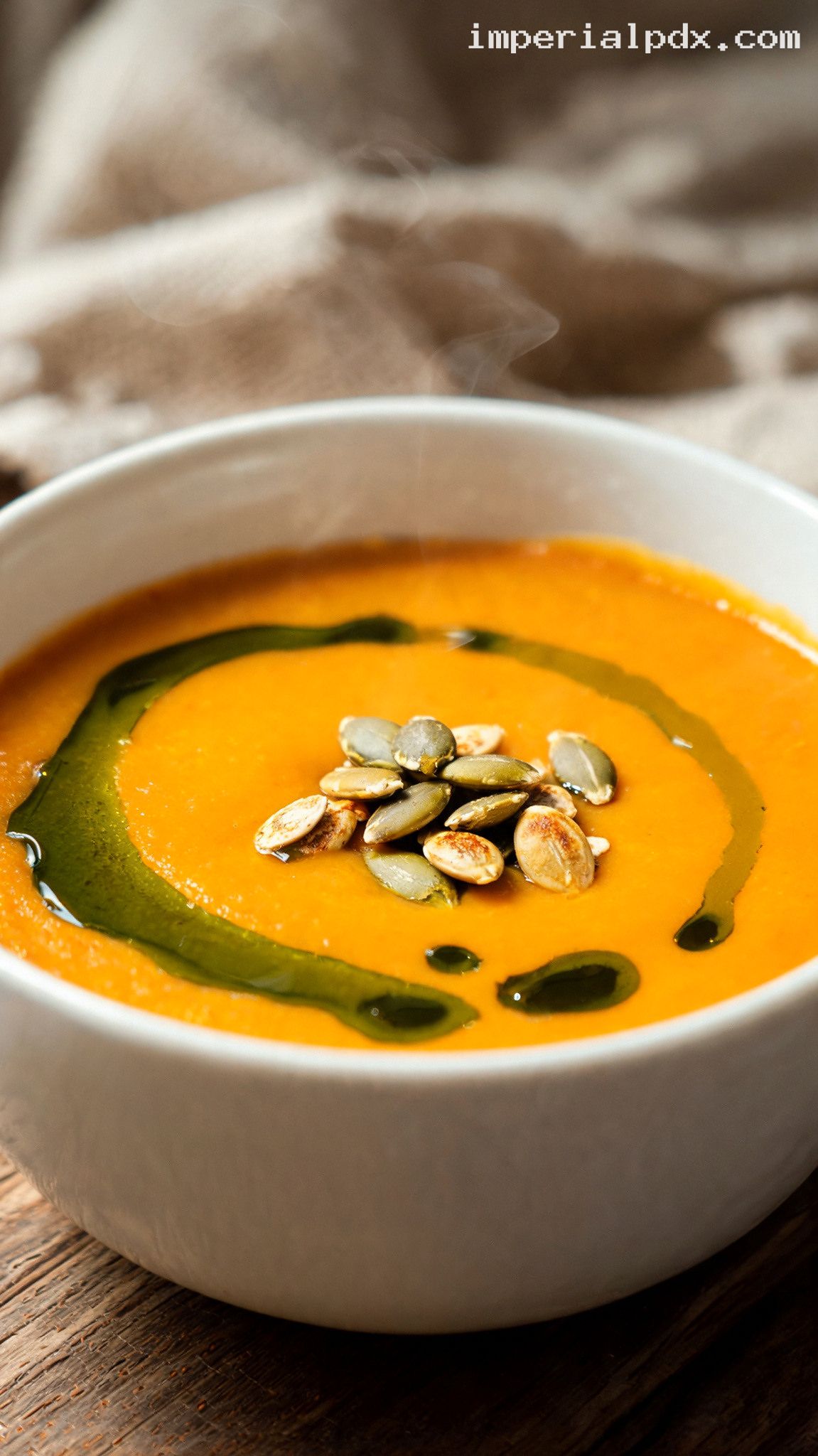 Styrian Pumpkin Cream Soup With Pumpkin Seed Oil – Closeup