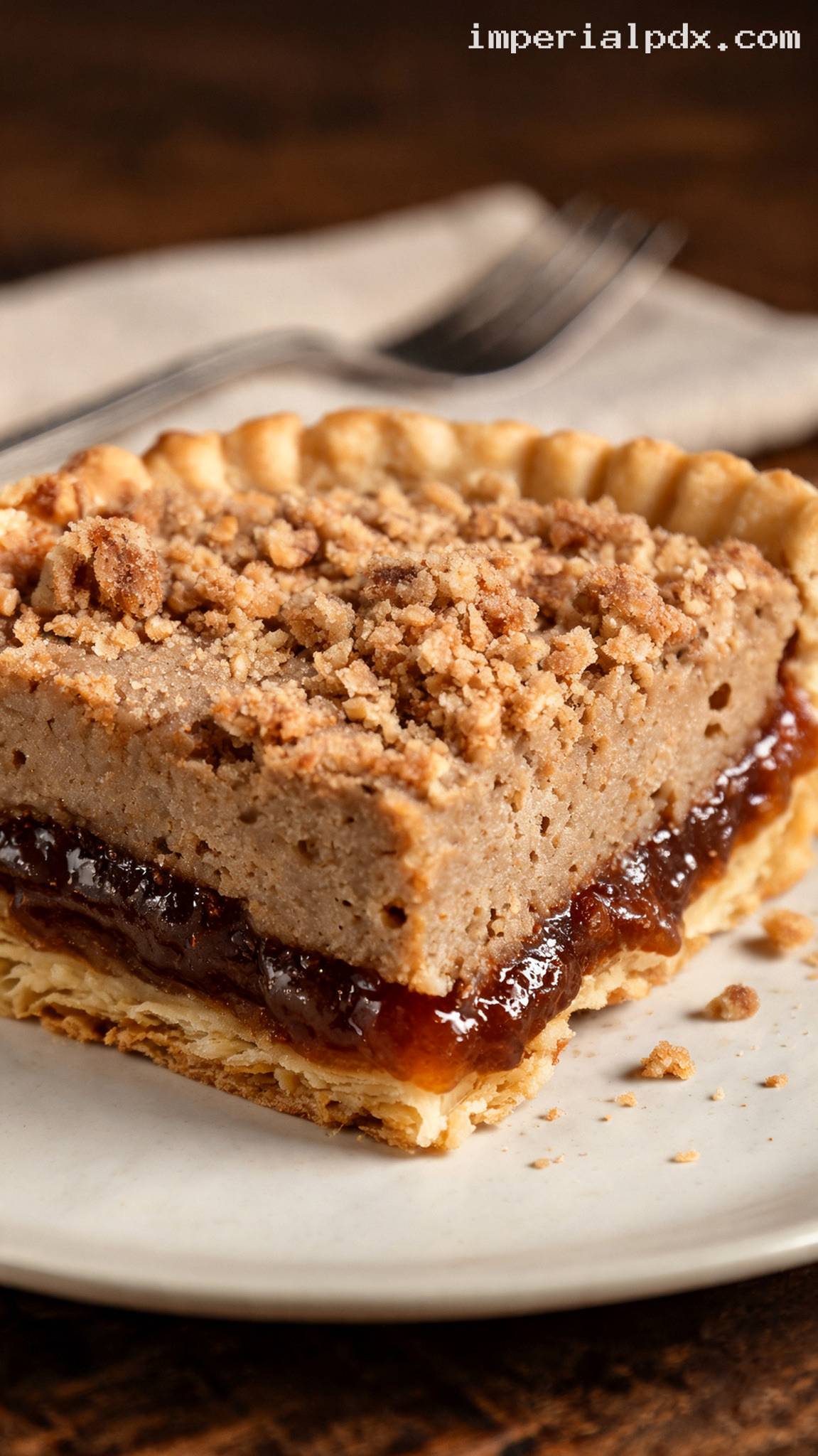 Traditional Amish Shoofly Pie With Buttery Crumb Topping – Closeup